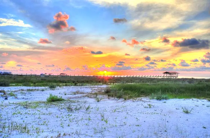 sunset over pier